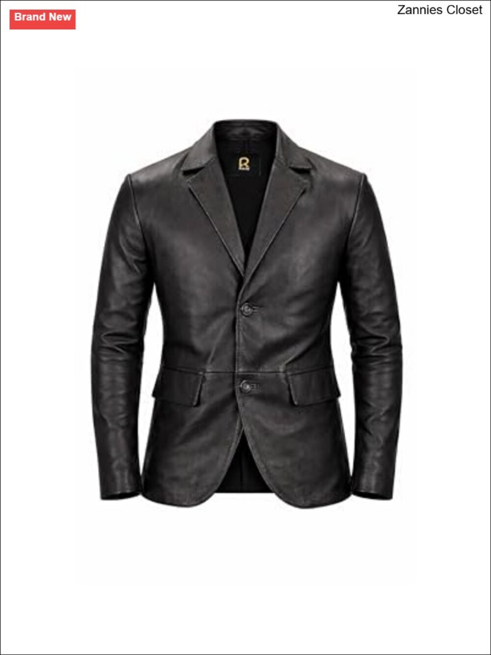 Real Lambskin Leather Blazer Notched Collar Button Closure Casual Coat